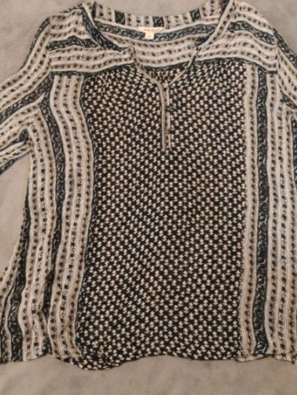 Lucky Brand Boho Mixed Geometric Floral Print Split Neck Blouse Top - Size L